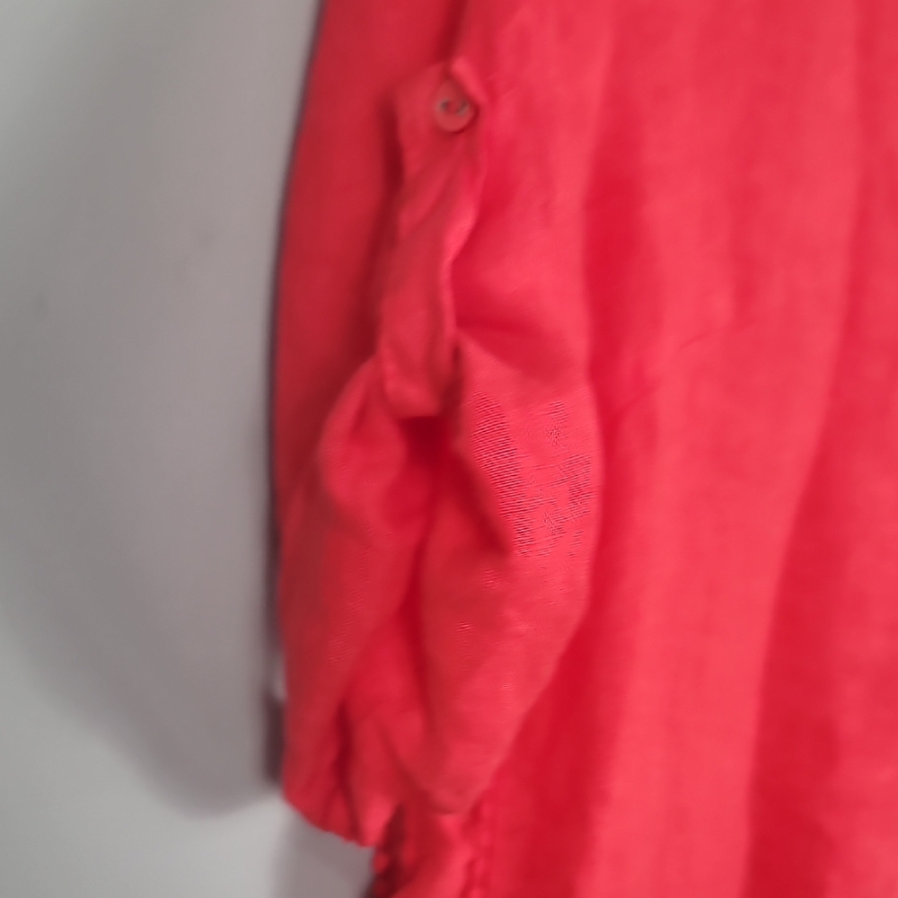 Bohemian Linen Orange Red 3/4 Sleeve Button Mandarin Collar Dress - Picture 3 of 8